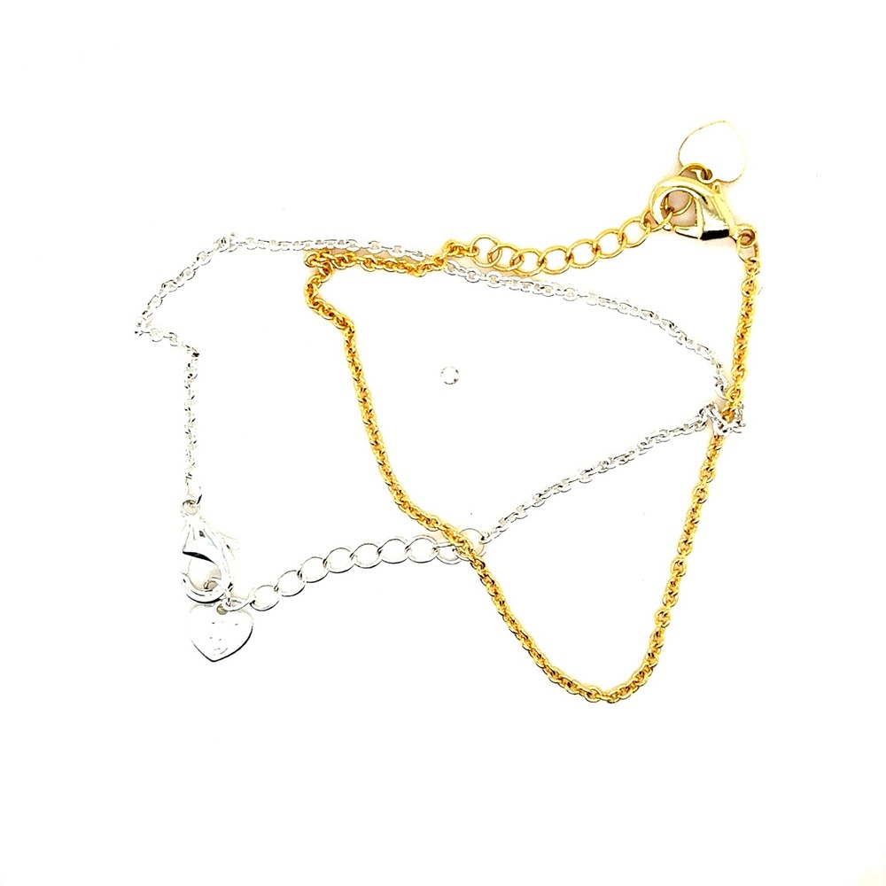 Evry Jewels Gold and Silver Tone Chain Bracelet Set Heart Charm 6-7"